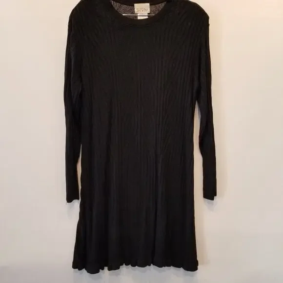 Vintage 90's Black Sweater Knit Dress Stretch Petites Long Sleeve Womens Size XL - Picture 1 of 11